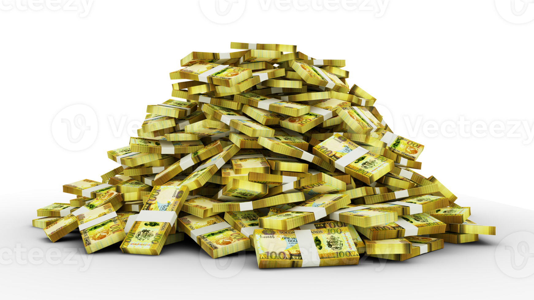 Big pile of stacks of Solomon Islands Dollar  notes a lot of money isolated over transparent background. 3d rendering of bundles of cash png