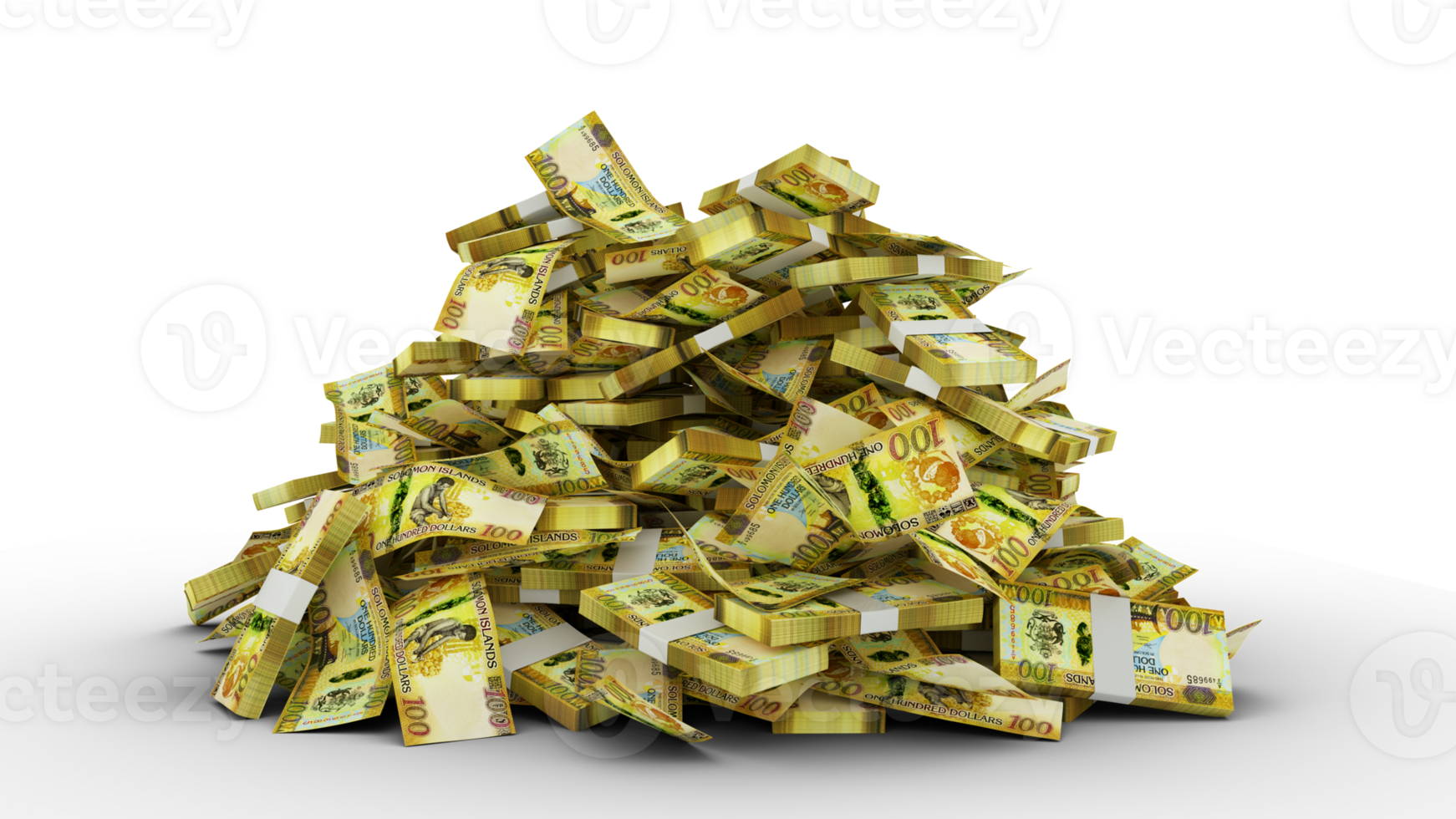 Big pile of Solomon Islands Dollar notes. A lot of money isolated on transparent background. 3d rendering of bundles of cash png
