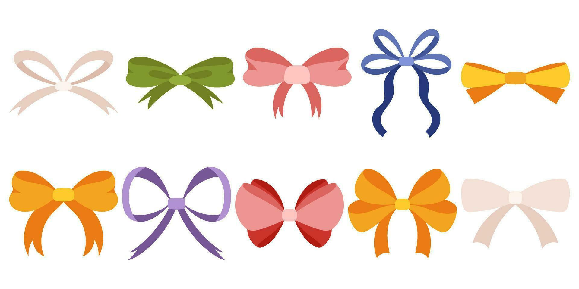 Adorable Hand-Drawn Ribbon Bows in a Flat Style. Versatile Bowknot Collection for Chic Decorations. A Large Set of  Bowties. vector