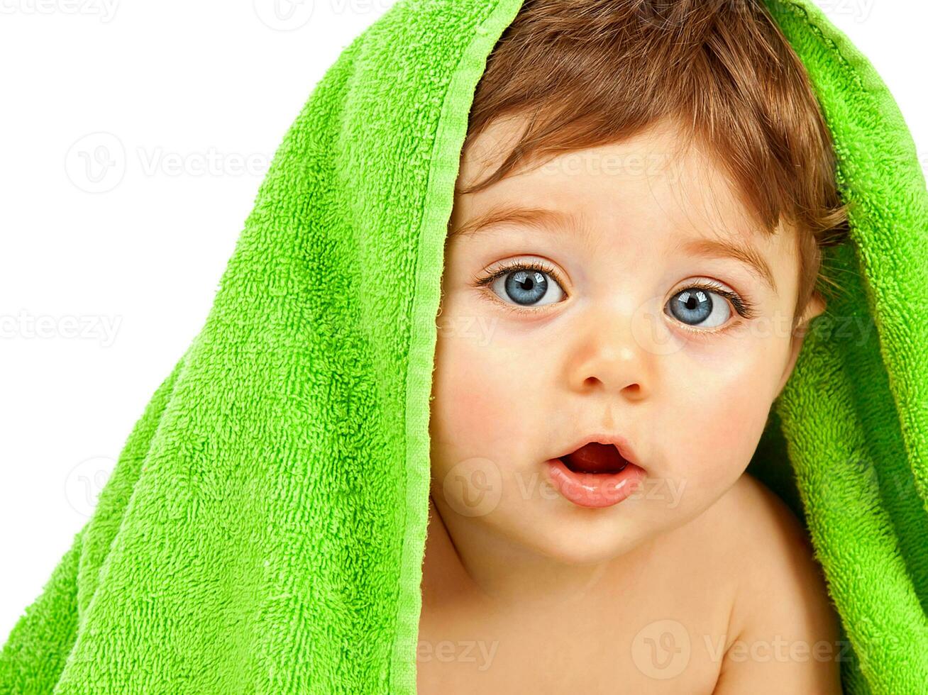 Adorable child after shower photo