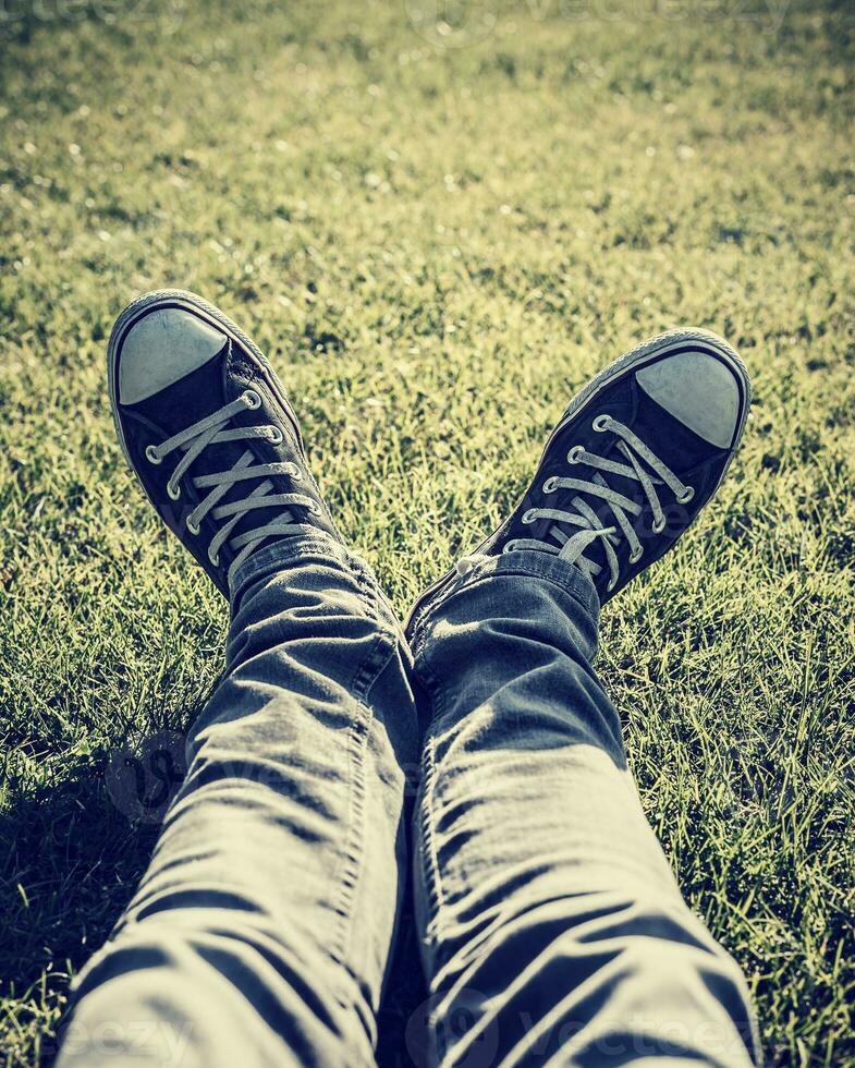 Wearing stylish gumshoes photo