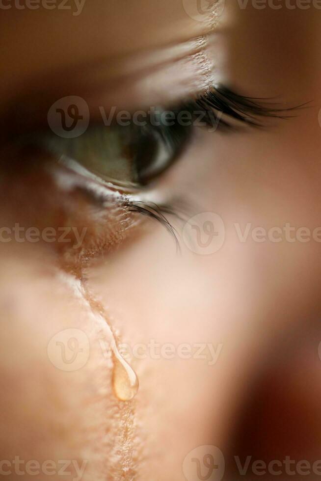 Macro view of an eye with tears photo