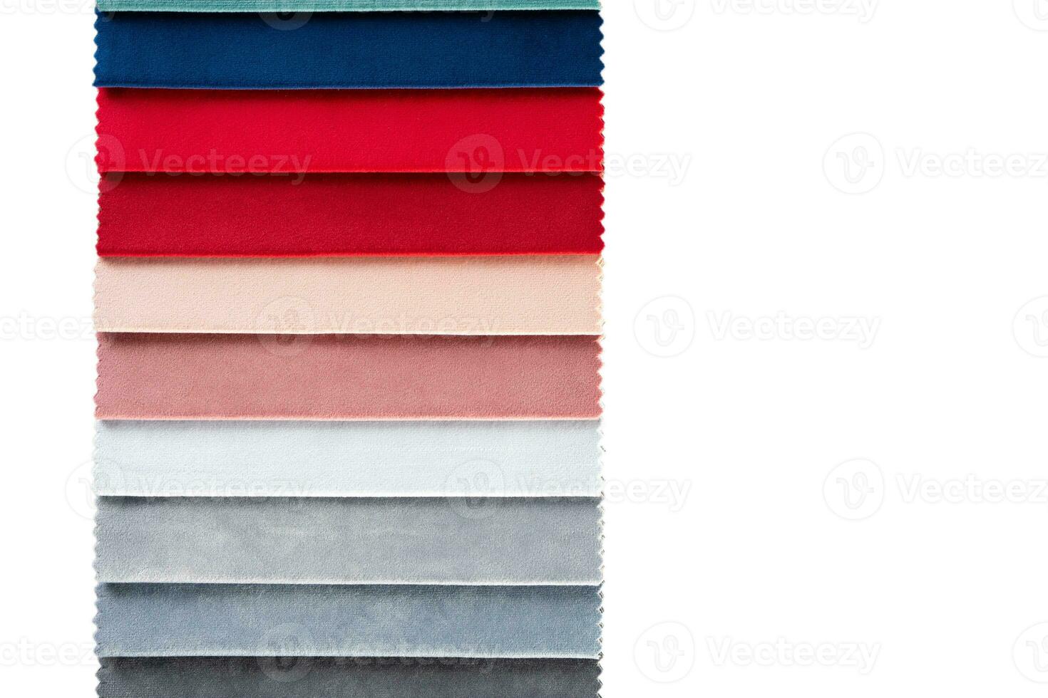 Multi colored set of upholstery fabric samples for selection, collection of textile swatches photo