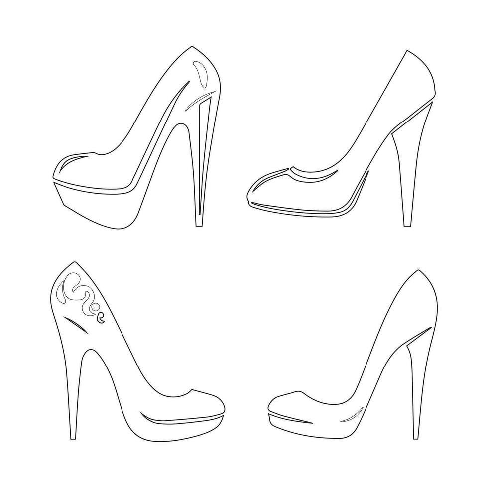 un distinto par de vistoso De las mujeres zapatos. De las mujeres estilete tacones altos zapato recopilación. elegante Zapatos para chicas. vector