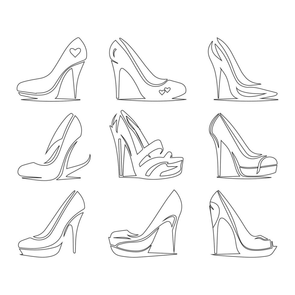 un distinto par de vistoso De las mujeres zapatos. De las mujeres estilete tacones altos zapato recopilación. elegante Zapatos para chicas. vector