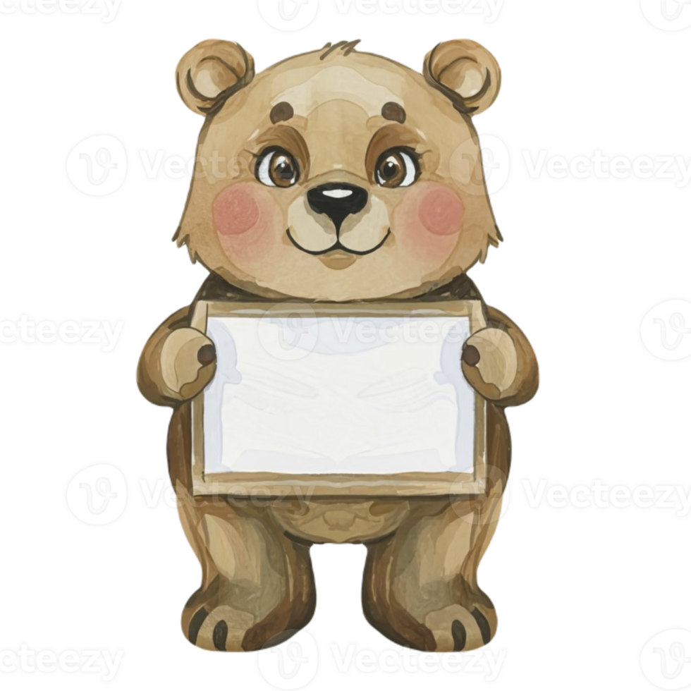 Bear Holding A White Sign Blank  AI Generative png
