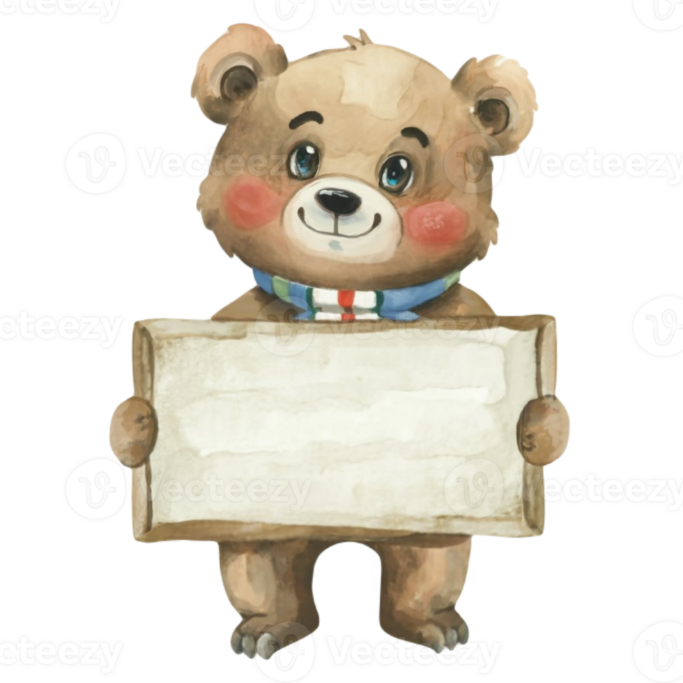 Bear Holding A White Sign Blank  AI Generative png