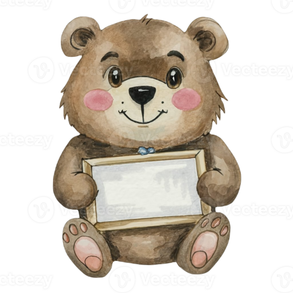 Bear Holding A White Sign Blank  AI Generative png