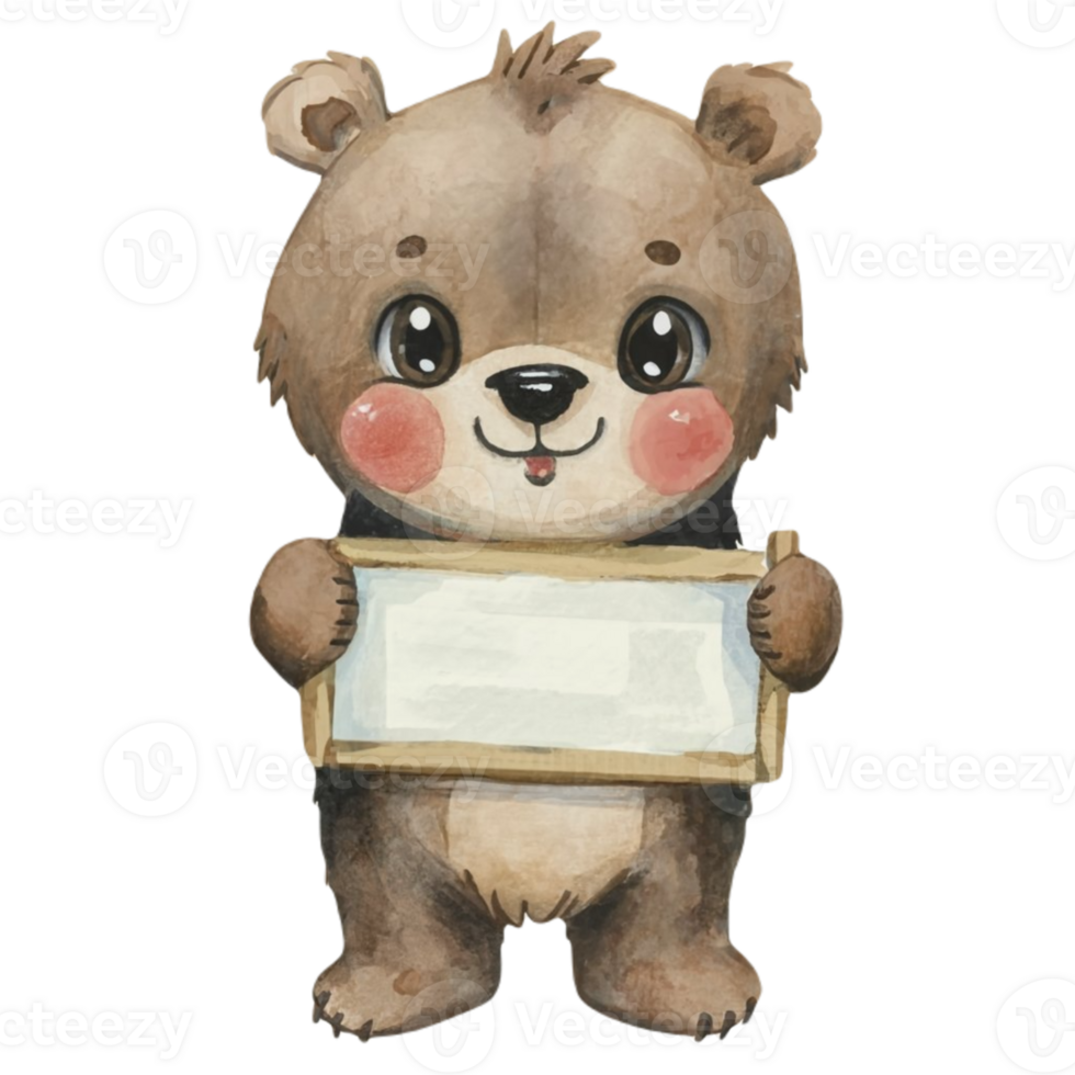 Bear Holding A White Sign Blank  AI Generative png