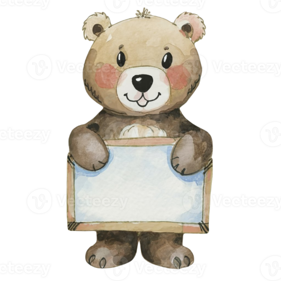 Bear Holding A White Sign Blank  AI Generative png
