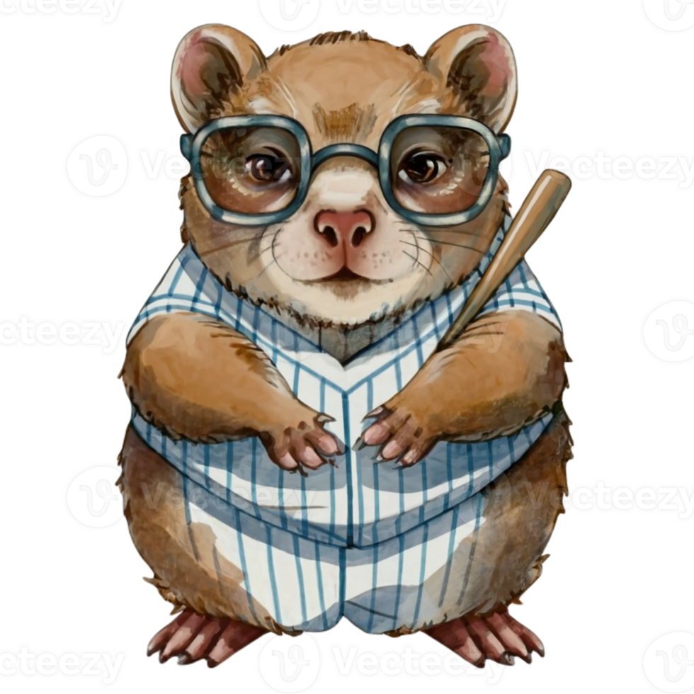 Groundhog Wear Glasses And Wearing A Baseball Uniform  AI Generative png