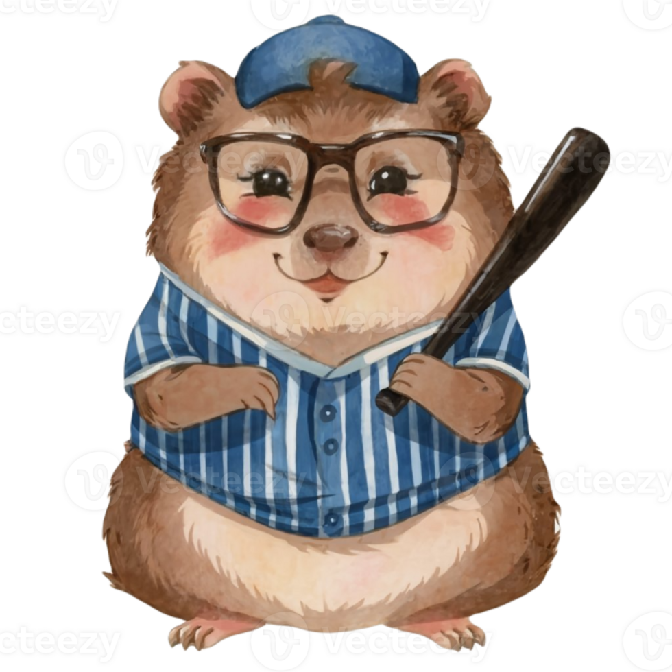 Groundhog Wear Glasses And Wearing A Baseball Uniform  AI Generative png