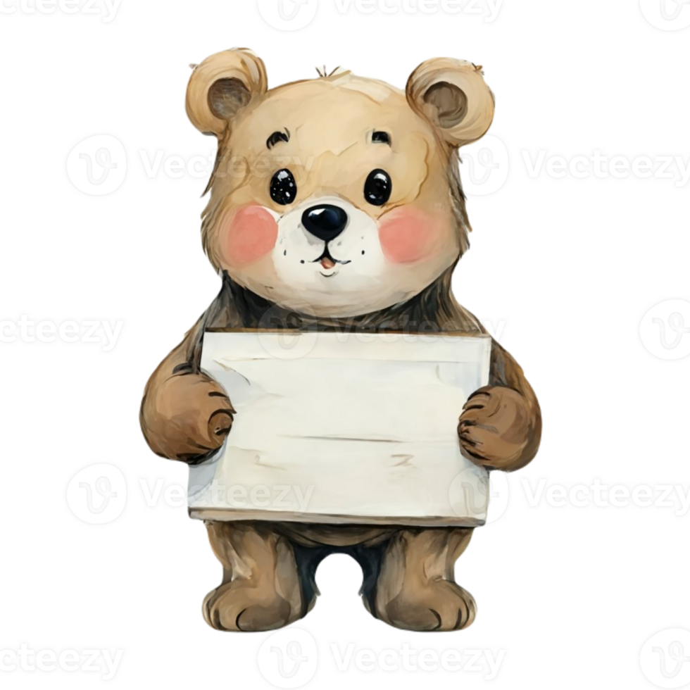 Bear Holding A White Sign Blank  AI Generative png