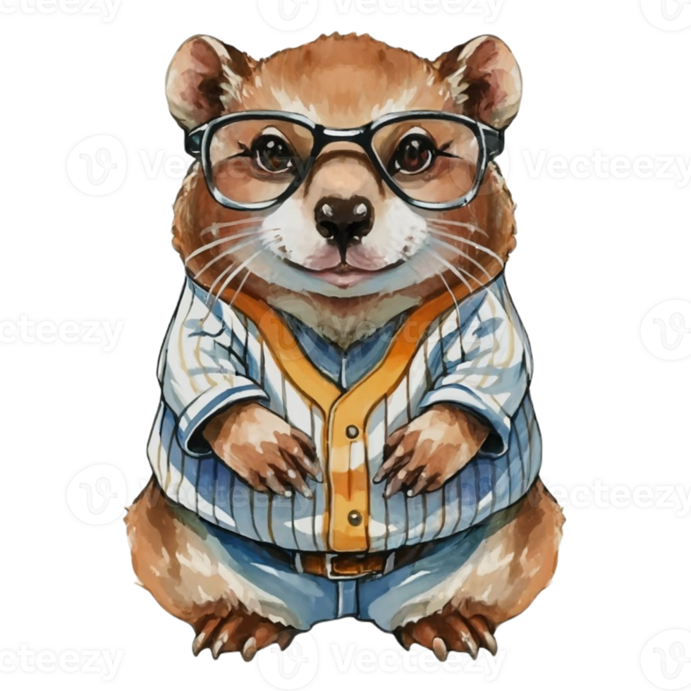 Groundhog Wear Glasses And Wearing A Baseball Uniform  AI Generative png
