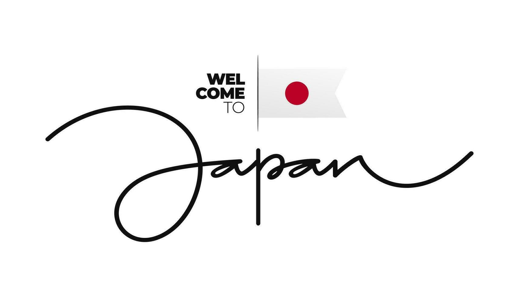Welcome to japan. Japanese text handwritten with flag isolated on white background. Hand drawn lettering style, one line drawing, signature, calligraphy, monoline. vector Illustration