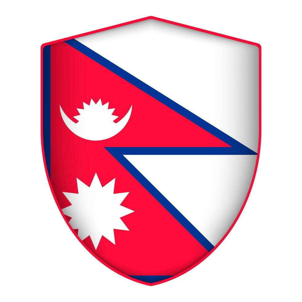 Nepal flag in shield shape. Vector illustration.