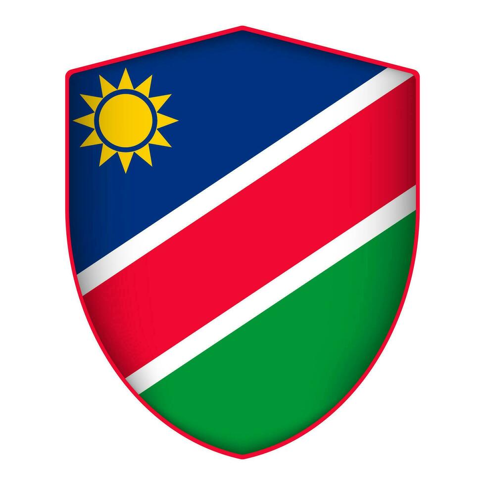 Namibia flag in shield shape. Vector illustration.