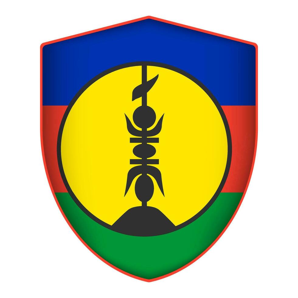 New Caledonia flag in shield shape. Vector illustration.