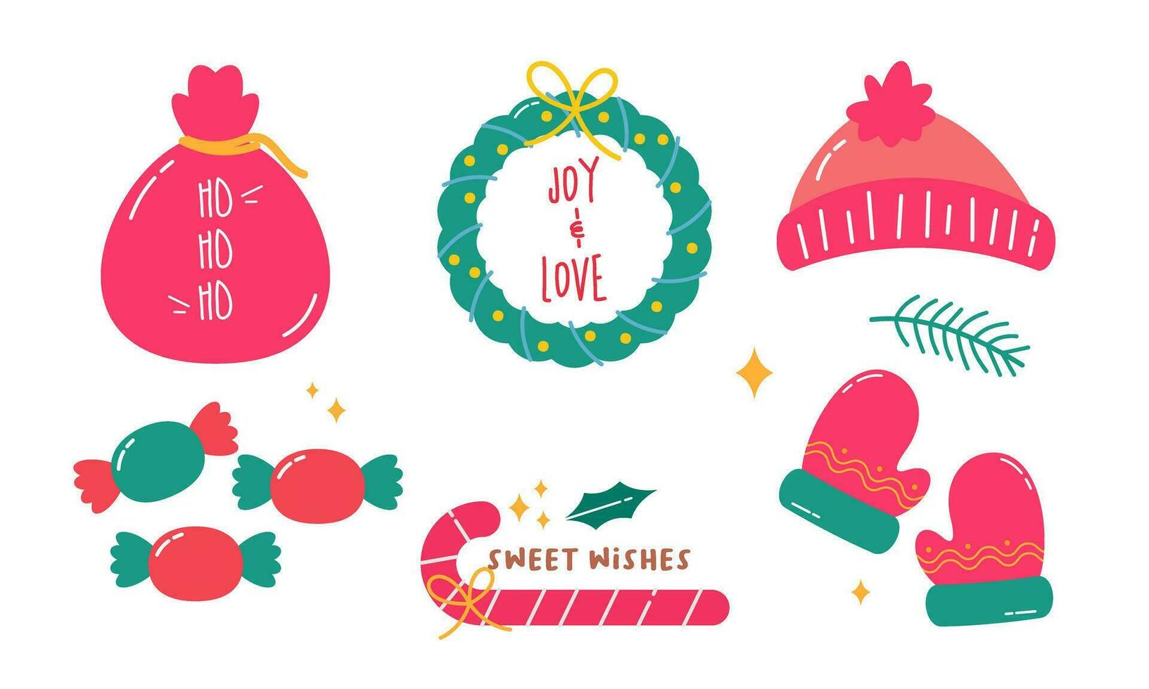 Cute Hand Drawn Colorful Christmas Doodles,  Set of Christmas Elements Collection in Doodle Style vector