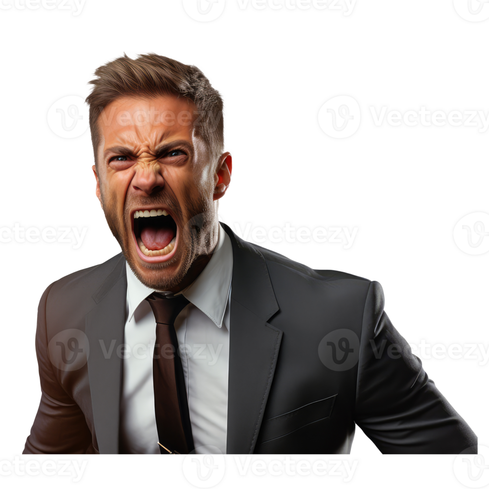man in a suit crying angry screaming . AI Generated png