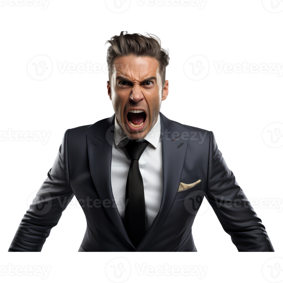 man in a suit crying angry screaming . AI Generated png