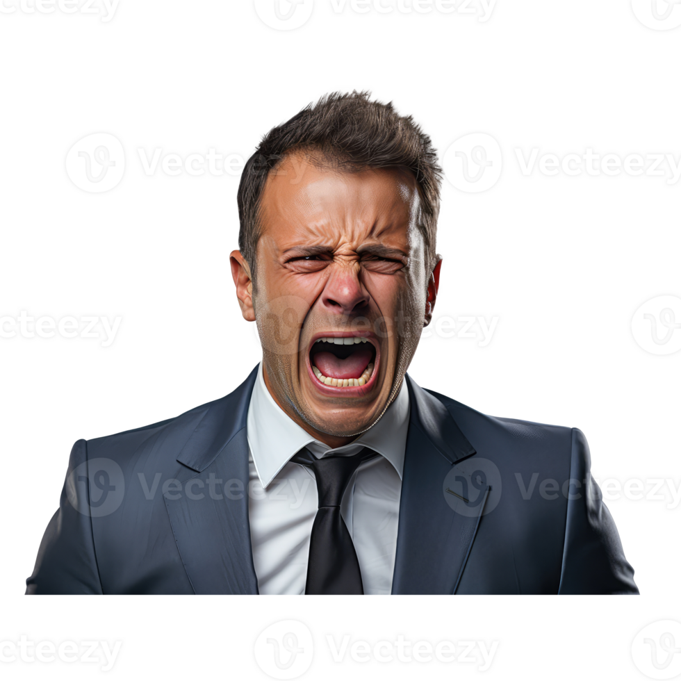 man in a suit crying angry screaming . AI Generated png