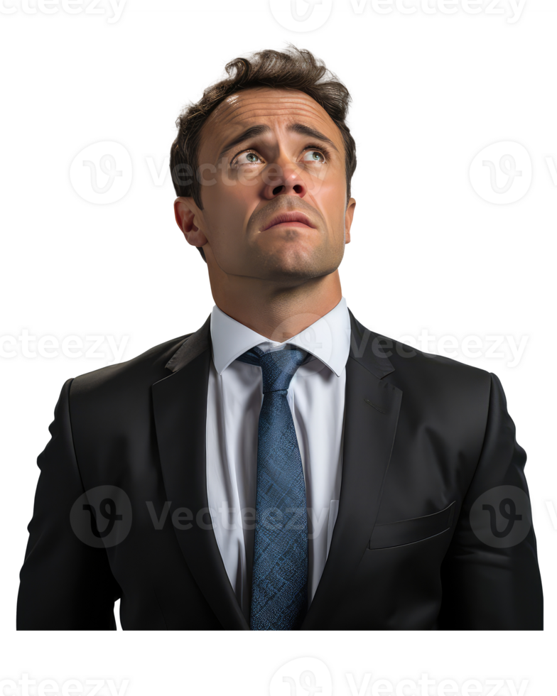 man in a suit, facial expression is serious, straining . AI Generated png