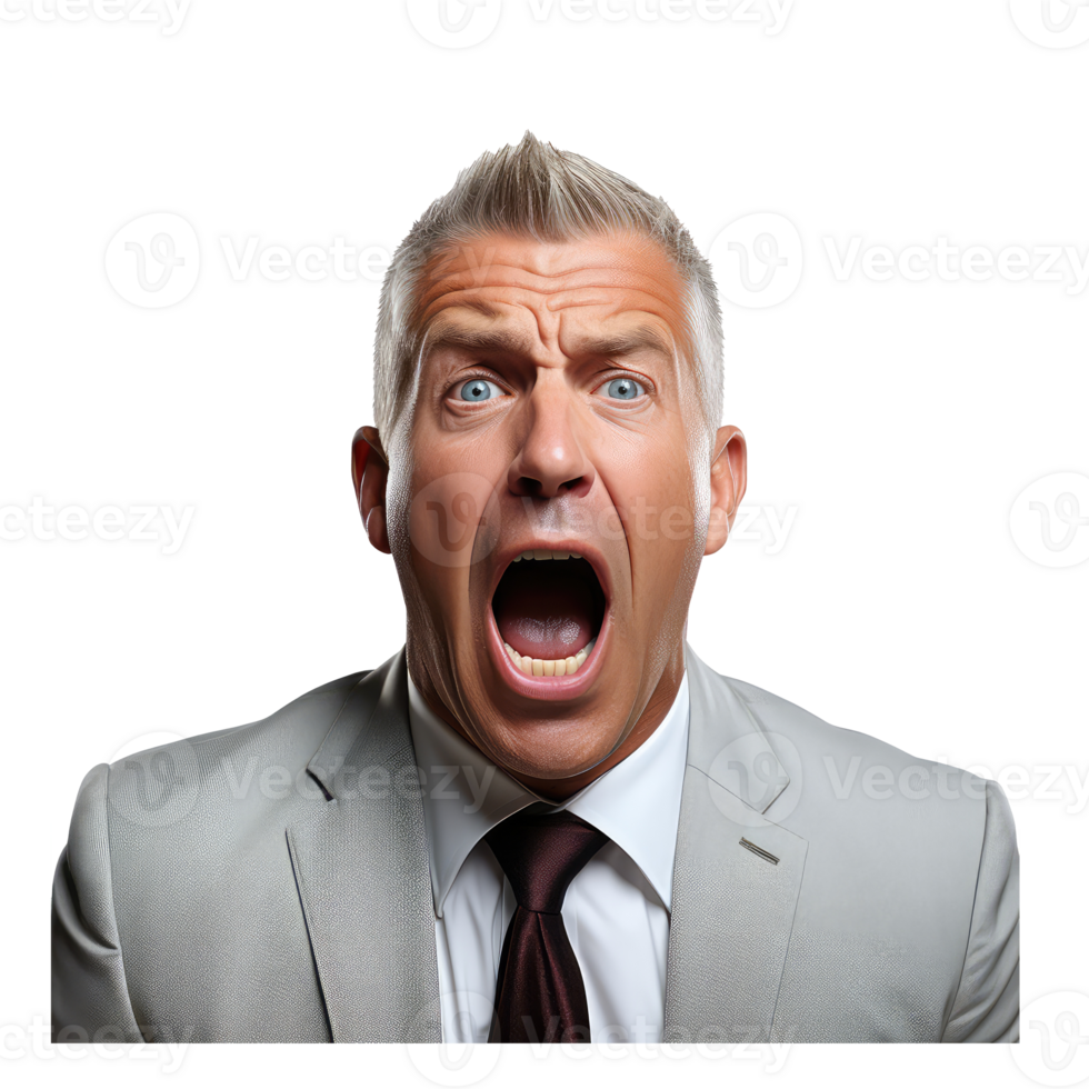 man in a suit crying angry screaming . AI Generated png
