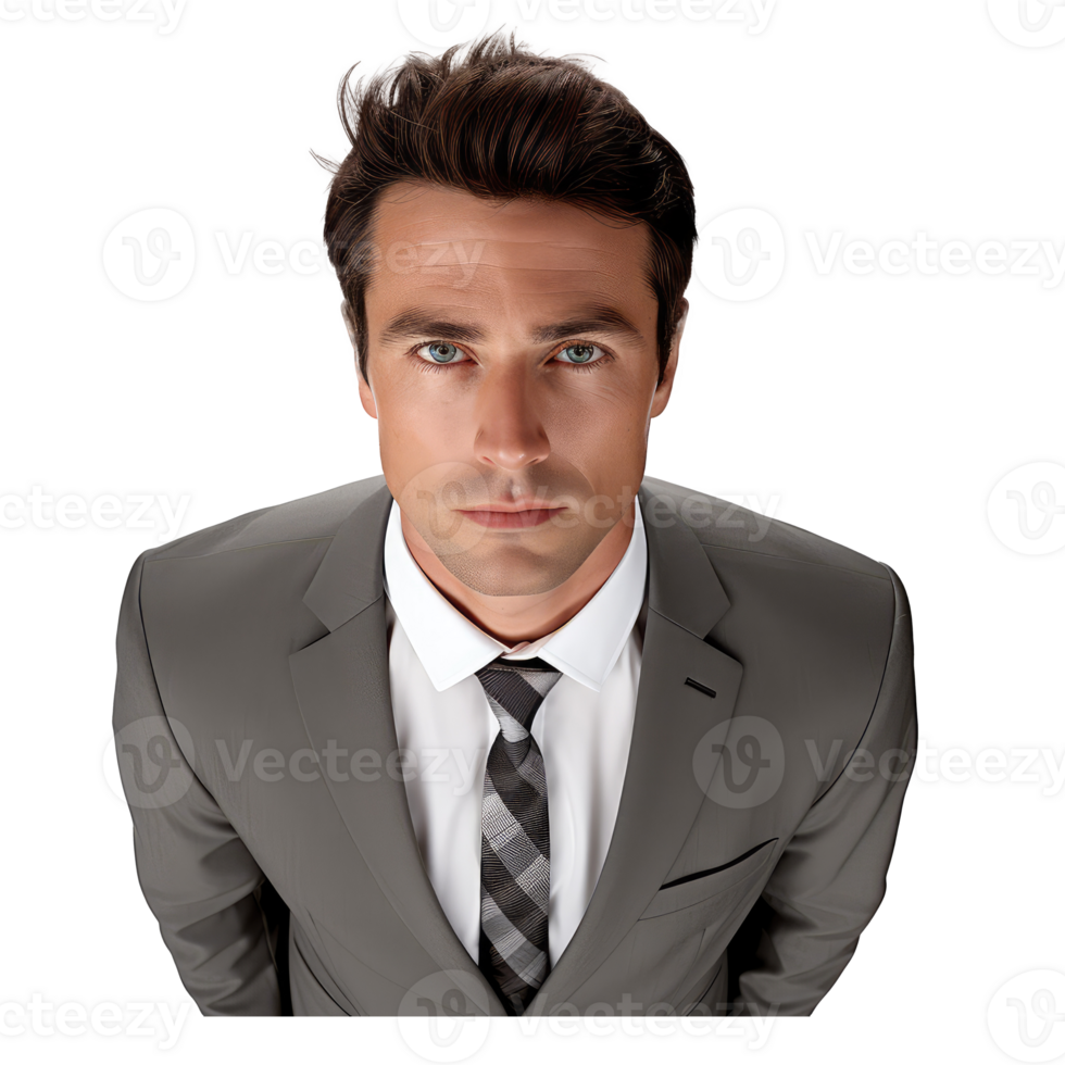 view from top of a standing business man, top of his head, looking front, top view . AI Generated png