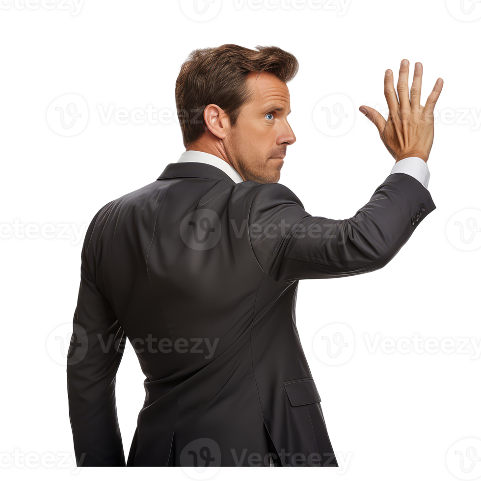 closeup portrait of business man with suit, gesturing stop with hands . AI Generated png