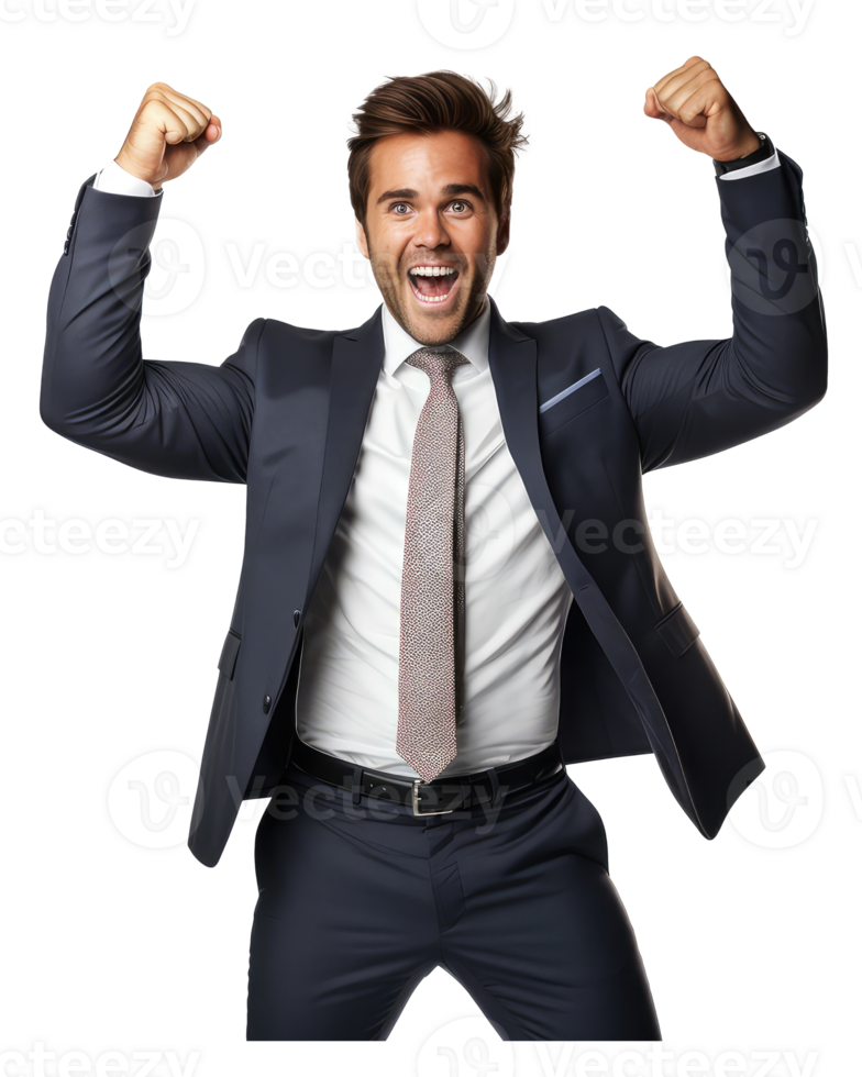 man celebrating with arms raised suit business man . AI Generated png