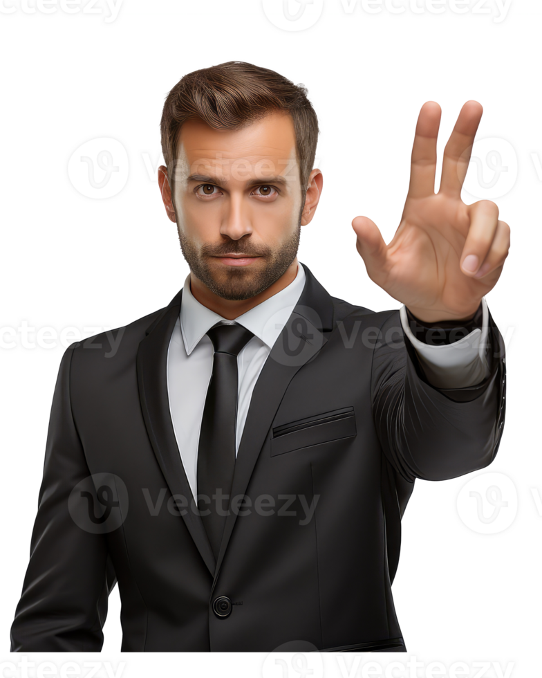 closeup portrait of business man with suit, gesturing stop  . AI Generated png