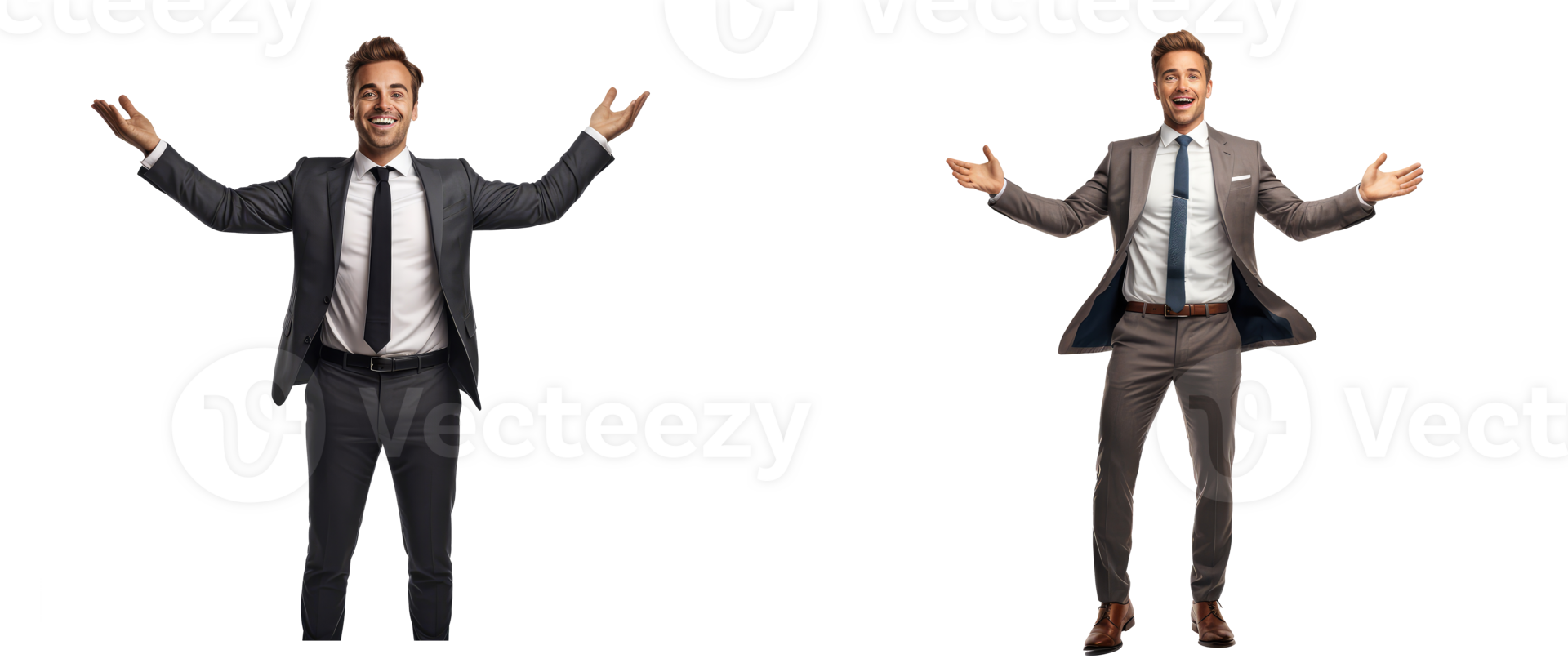 Businessman facing forward with arms wide open . AI Generated 34415148 PNG