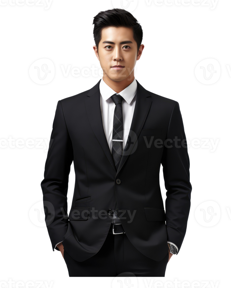 Young Asian man in a suit is happy . AI Generated png