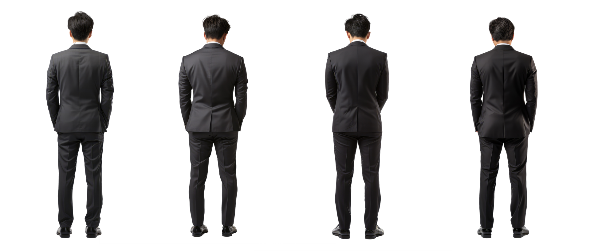 man in a suit with his head down and hands down, standing upright . AI