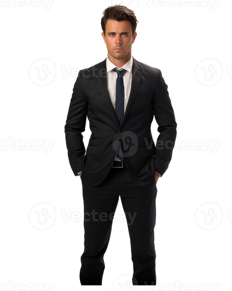 full body view of a 30 years old young handsome business man with an upset expression on his face . AI Generated png