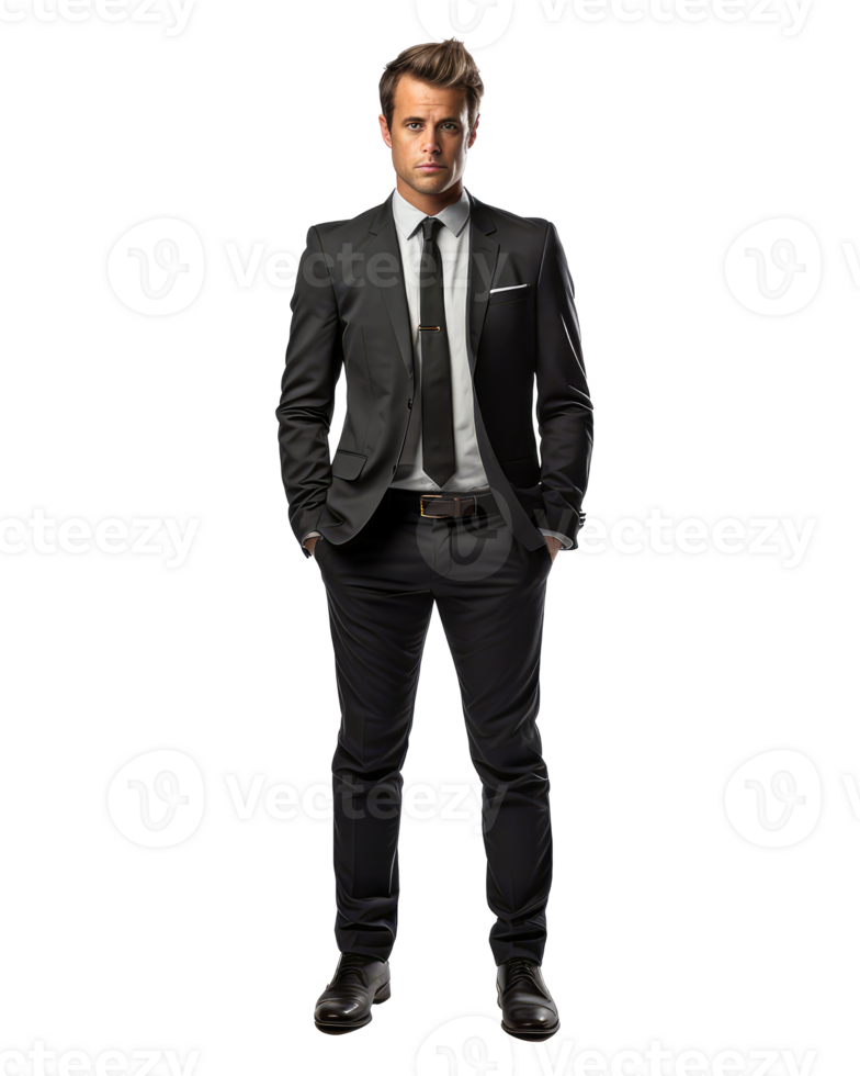 full body view of a 30 years old young handsome business man with an upset expression on his face . AI Generated png