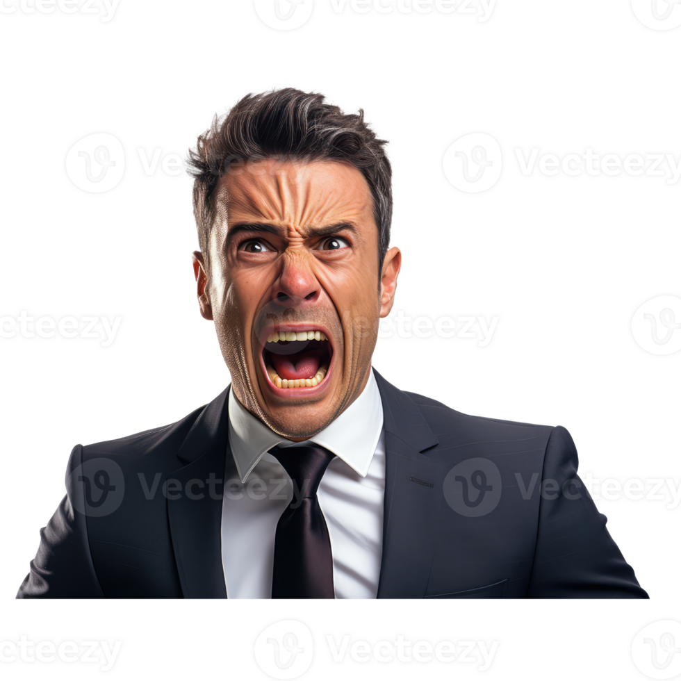 man in a suit crying angry screaming . AI Generated png