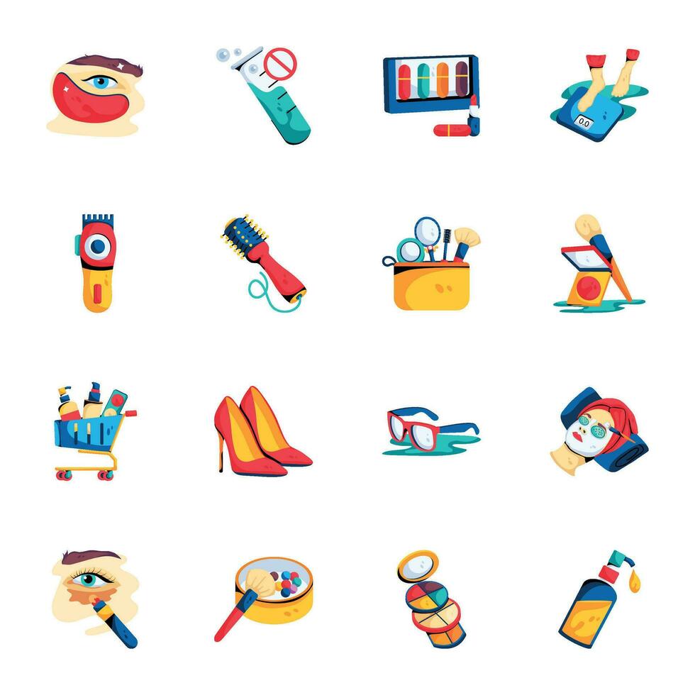 Bundle of Beauty and Grooming Tools Flat Icons vector