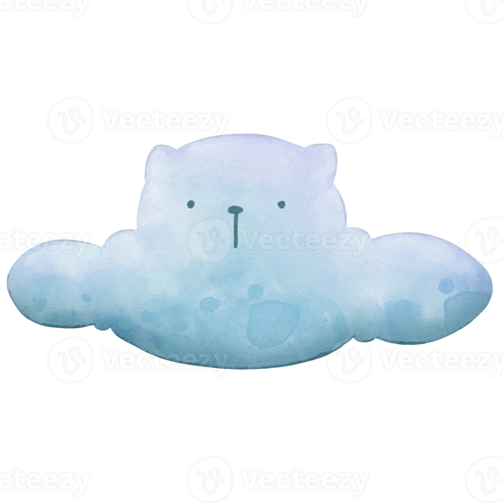 Cloud shaped like a cute cat's face, bright blue png