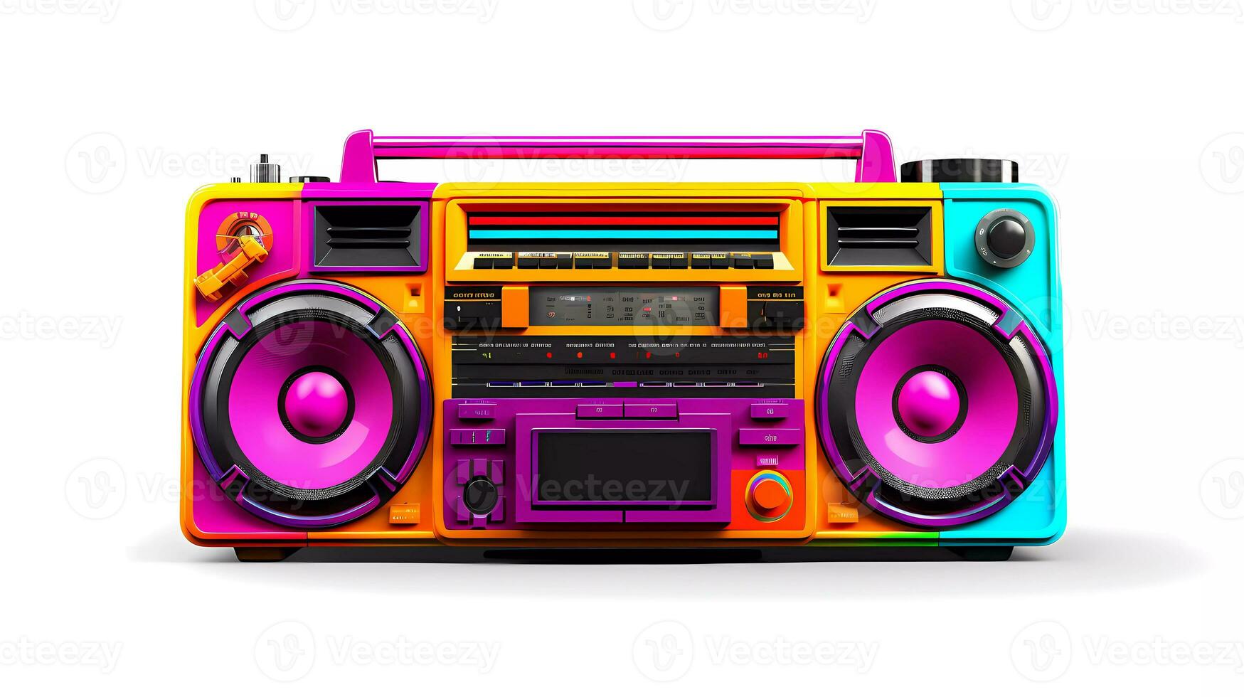 AI Generated Colorful retro Boom box on bright color background. Retro cassette recorder photo