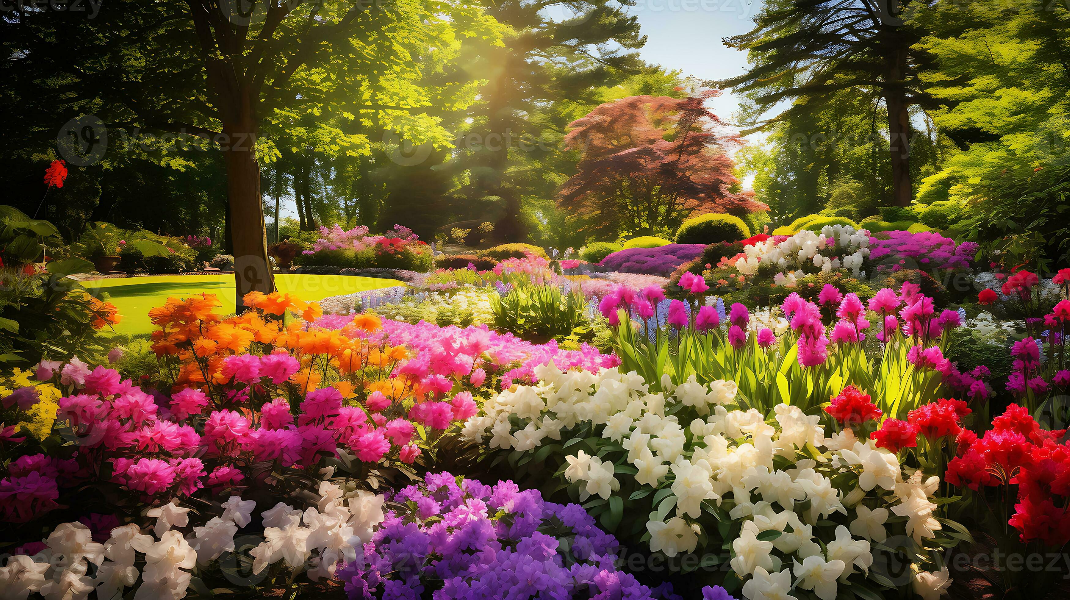 A beautiful stunning flower garden bursting with vibrant