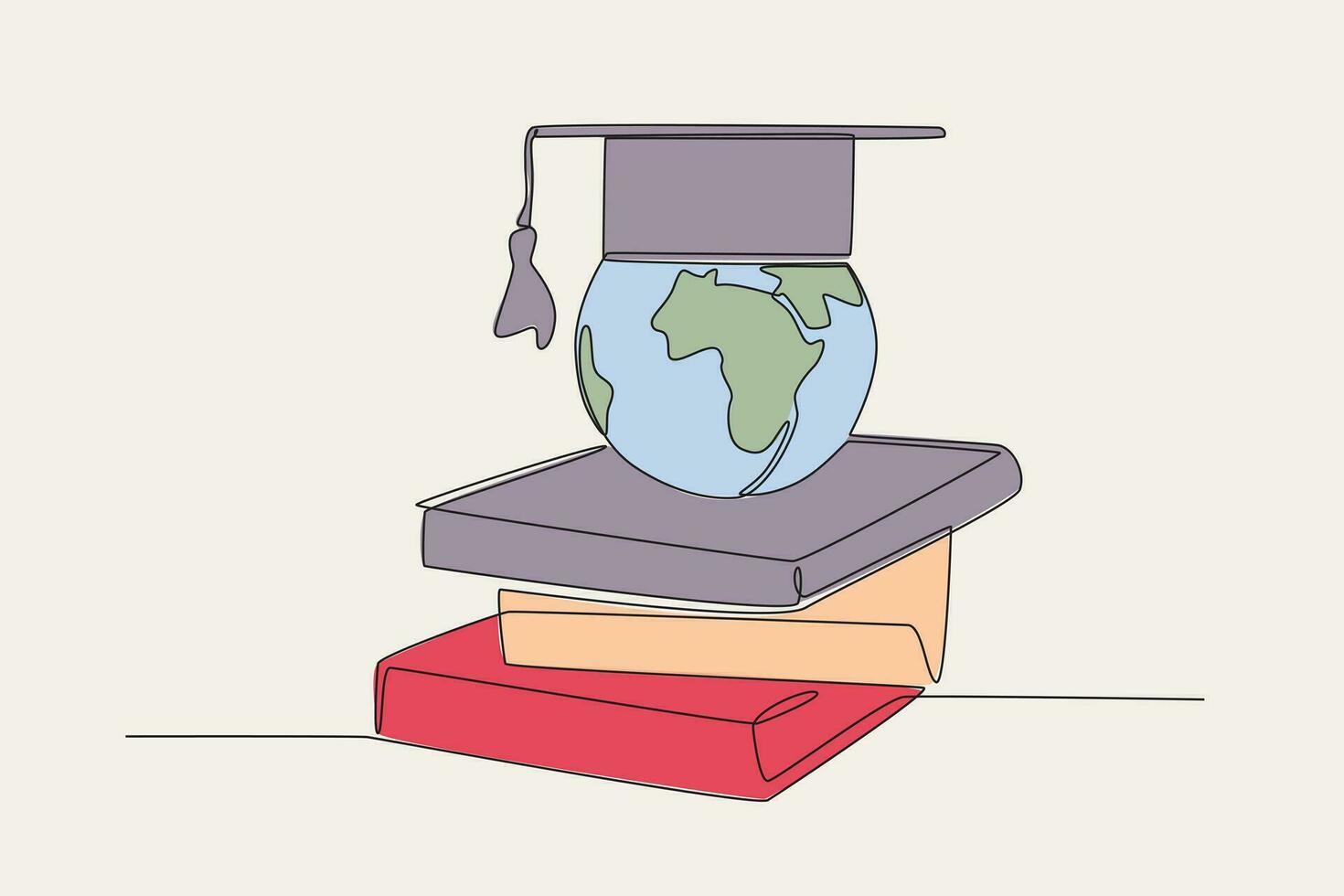 color ilustración de un apilar de libros, globos y graduación tapas vector