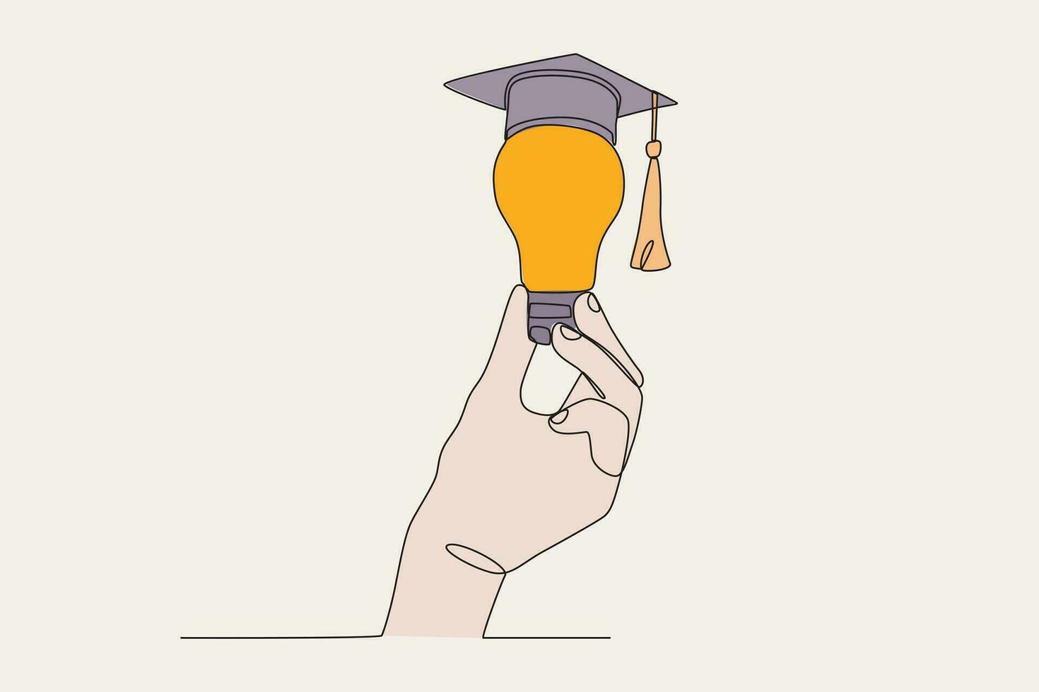 Color illustration of a lamp wearing a graduation cap vector