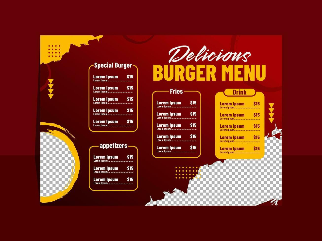 Delicious burger Landscape menu template design vector