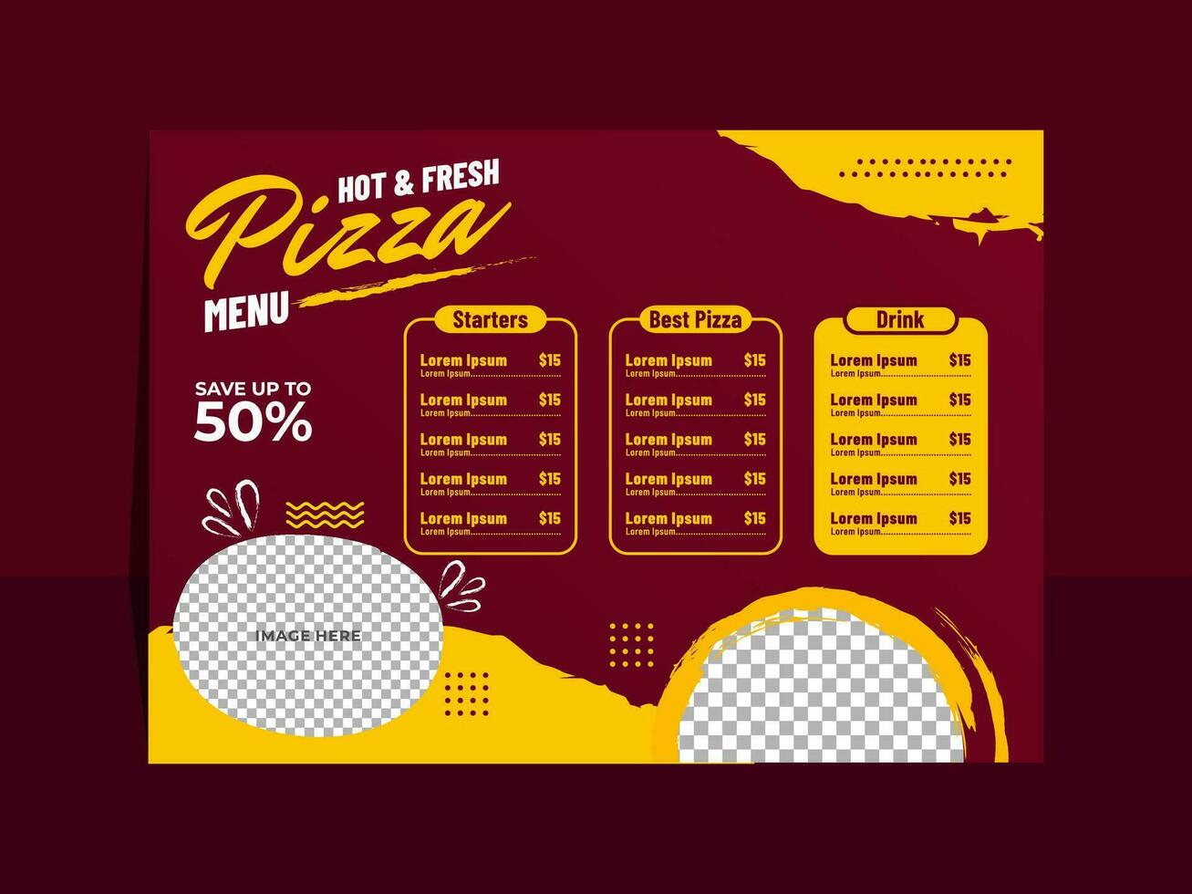 Fresh pizza horizontal design menu template vector