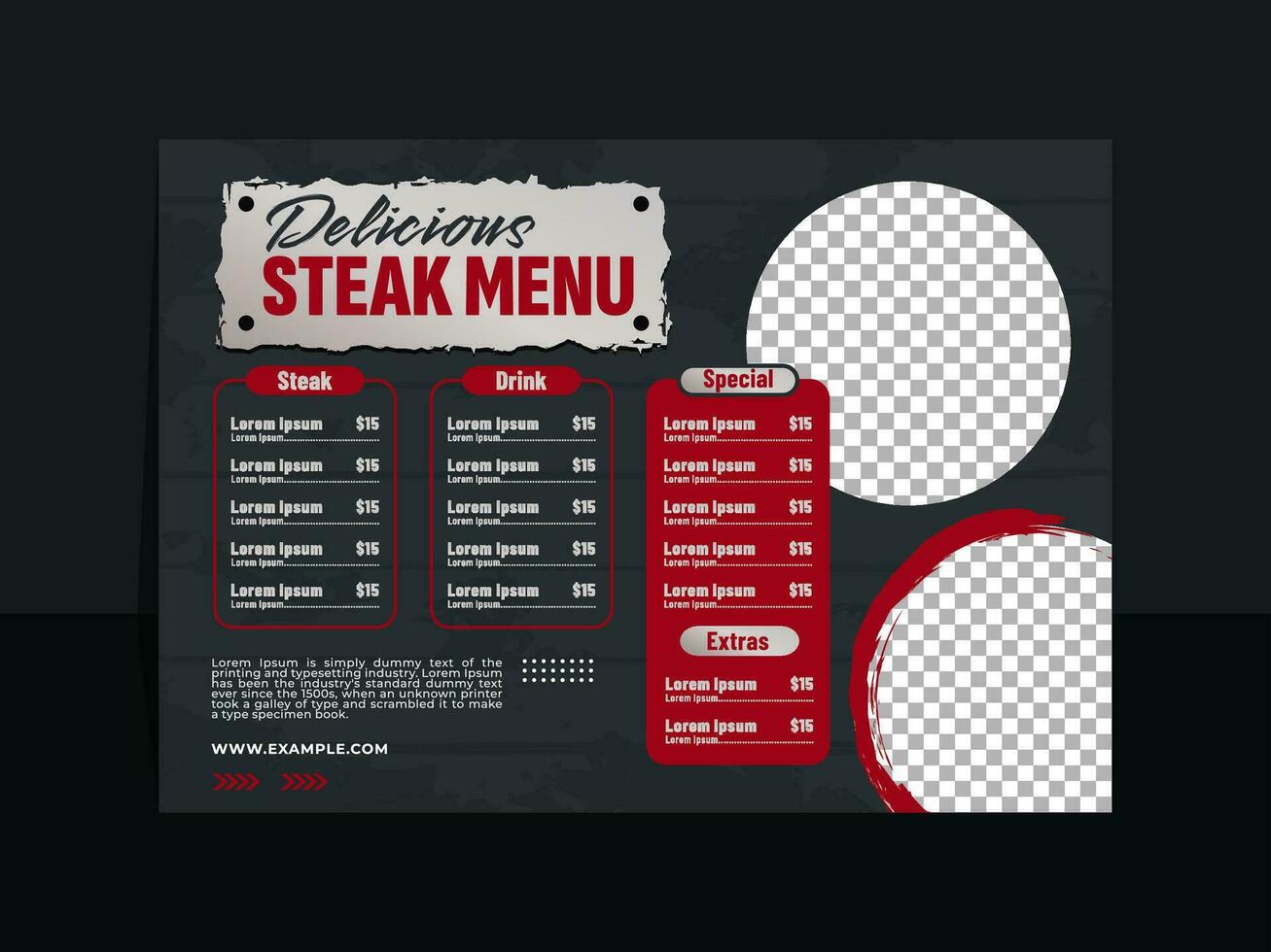 Delicious steak Landscape menu design vector