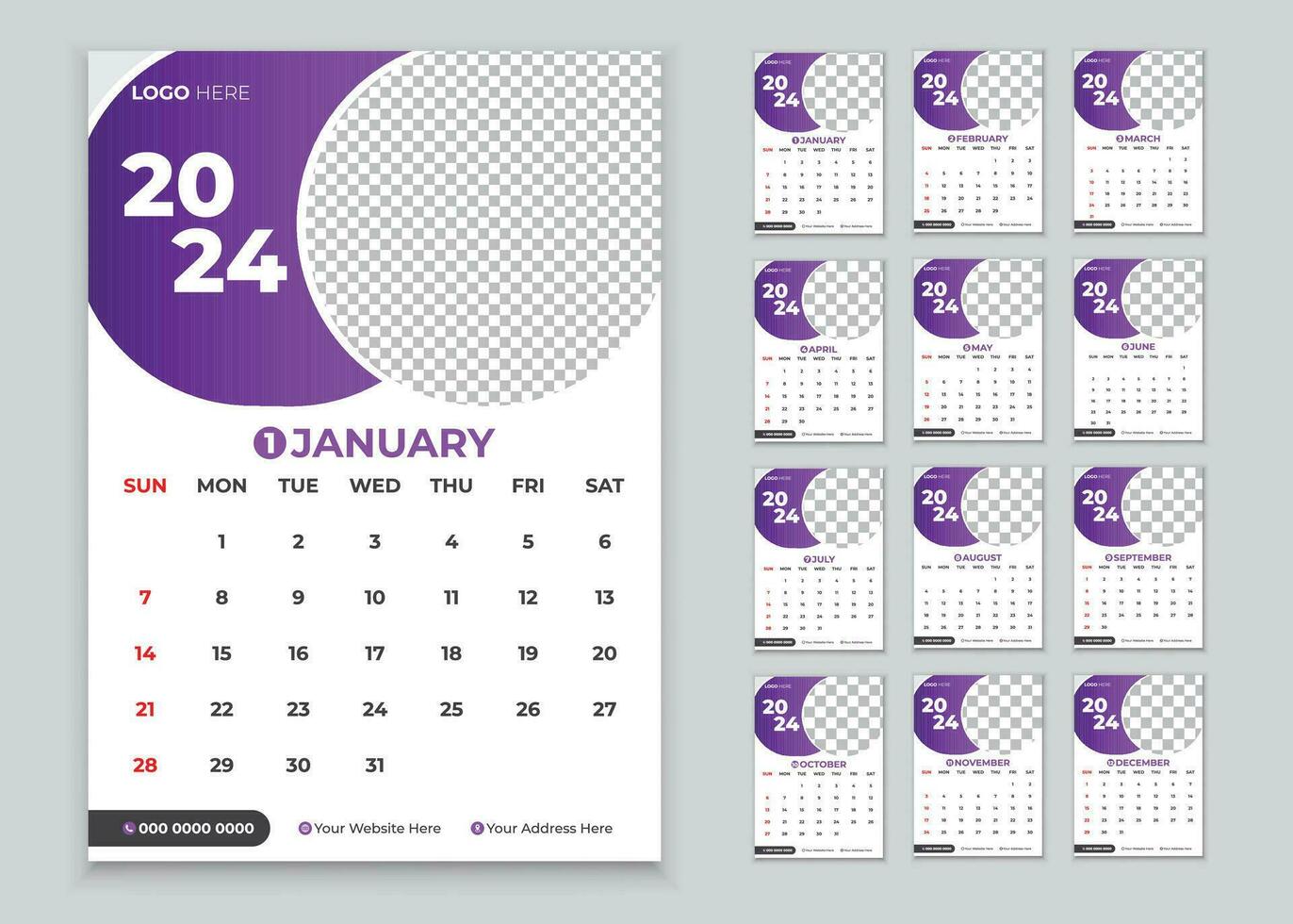 corporate business wall calendar 2024 vector