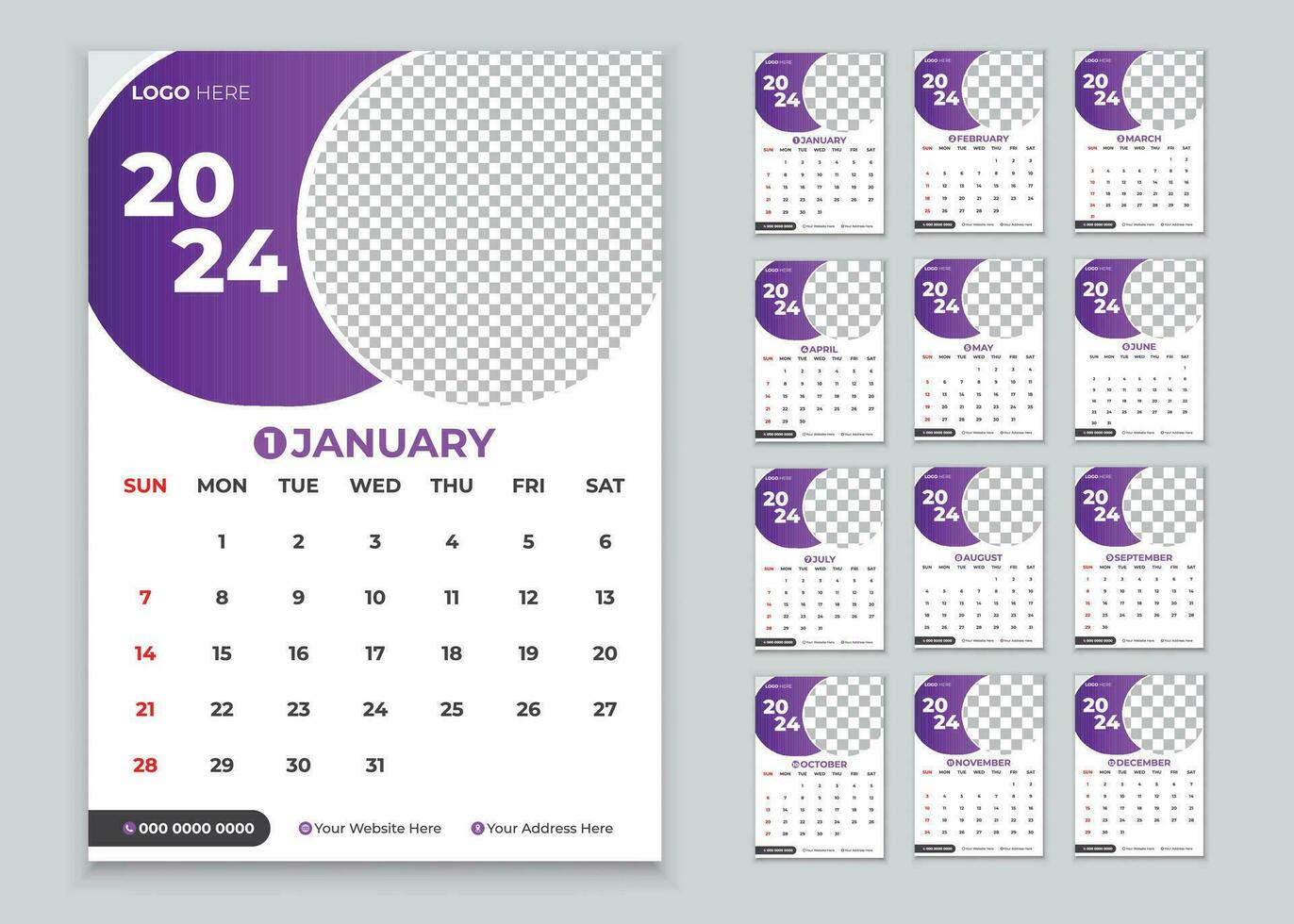 corporativo negocio pared calendario 2024 vector