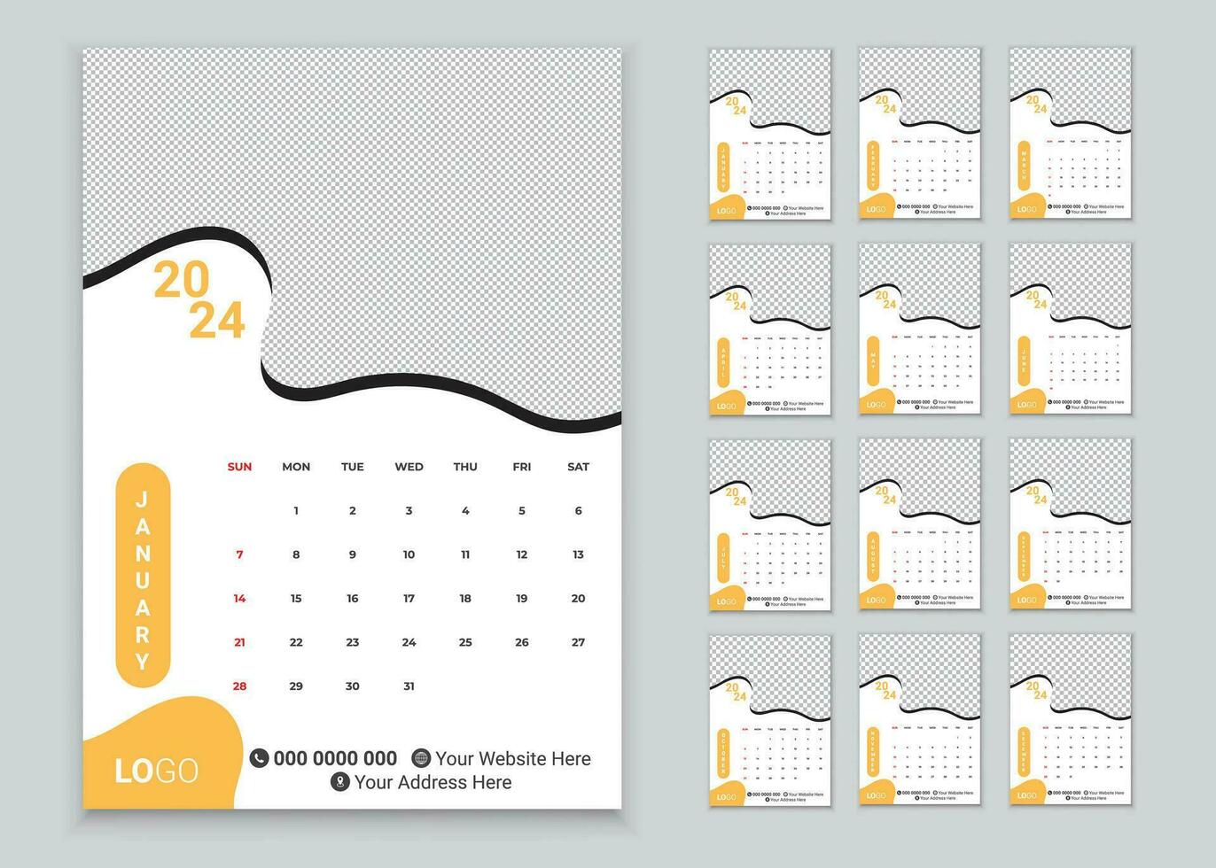 corporativo negocio pared calendario 2024 vector